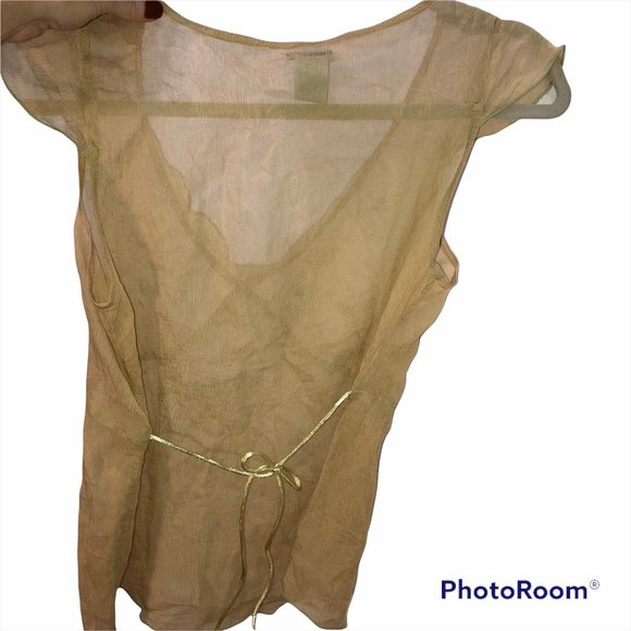 Anthropologie odille 100% silk khaki olive top 8 - Picture 3 of 4